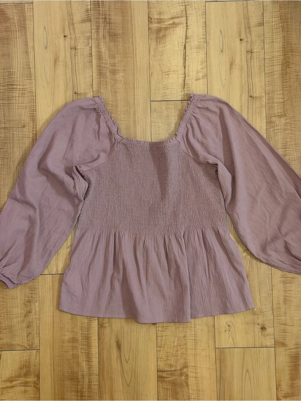 Madewell Smocked Square Neck Puff Sleeve Peplum Top in Dusty Rose